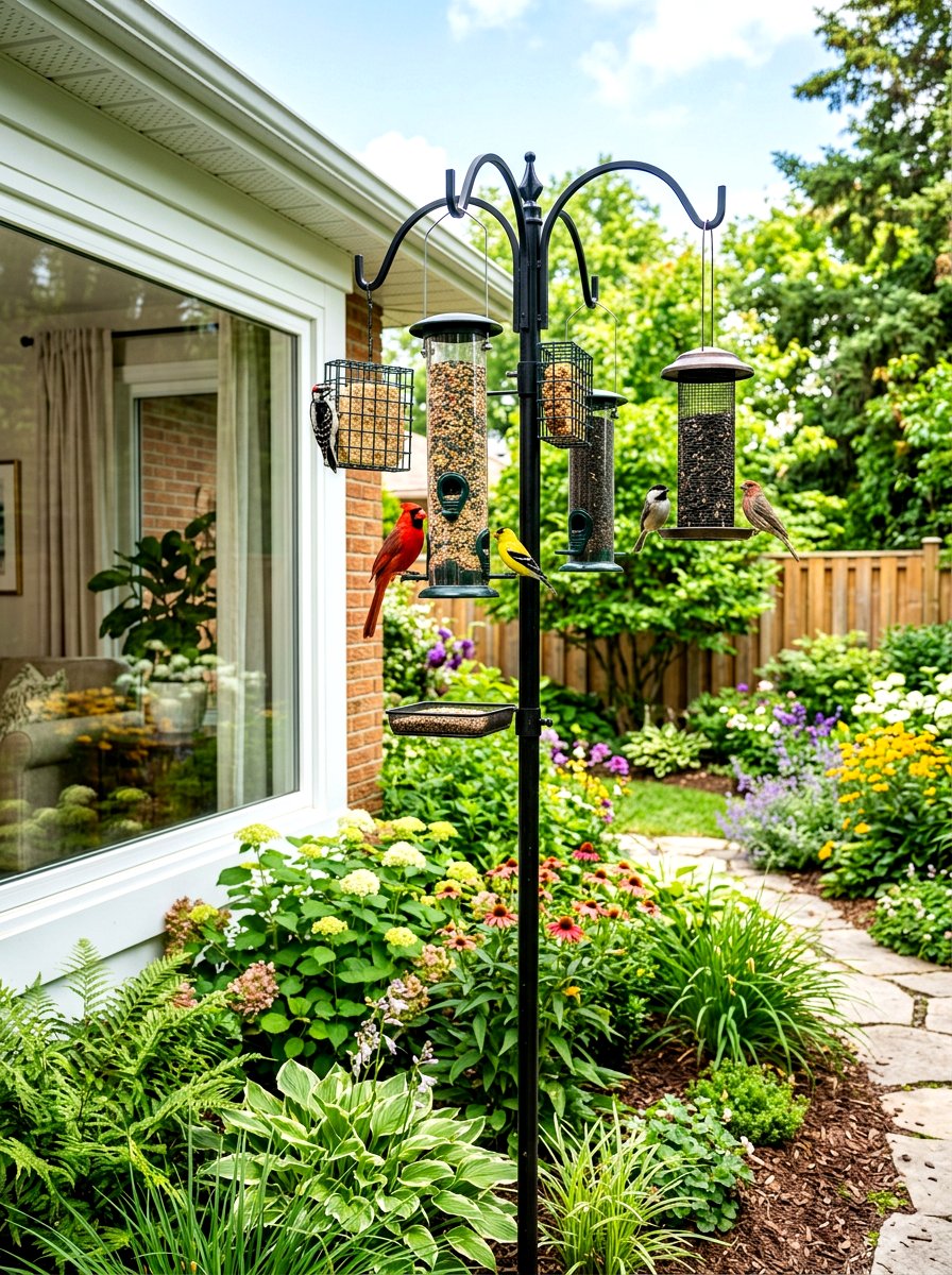Bird feeder station - 30 bird friendly backyard landscaping ideas