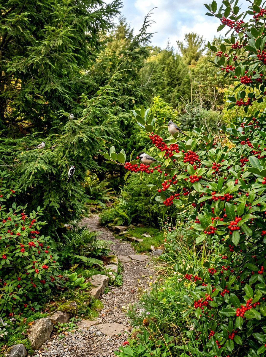Bird friendly evergreen habitat - 30 evergreen front yard ideas