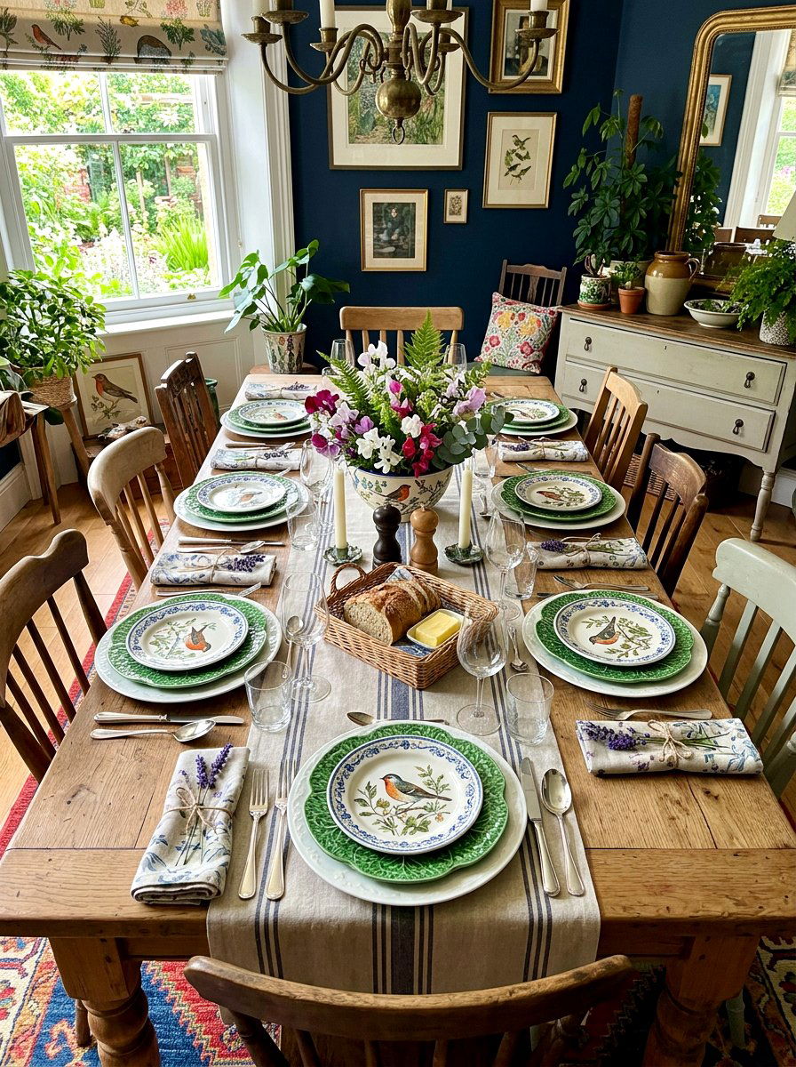 Bird motif dinnerware - 30 cabbagecore tablescape ideas