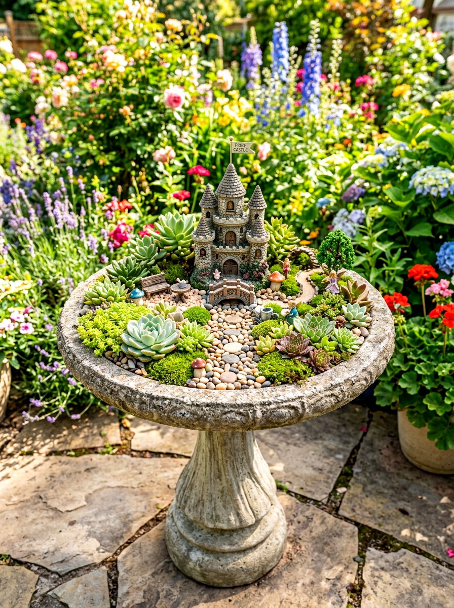 Birdbath Fairy Garden - 30 miniature fairy garden ideas