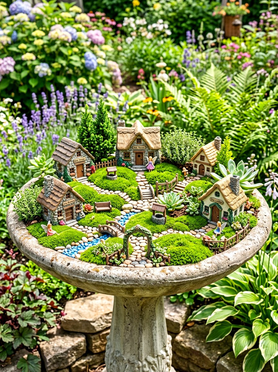 Birdbath Fairy Garden - 30 fairy garden ideas