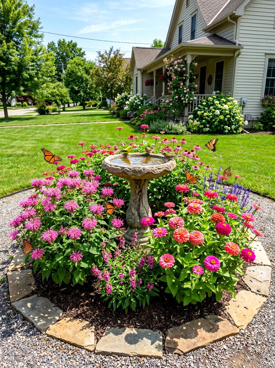Birdbath Front Yard Island Bed - 30 front yard island bed ideas