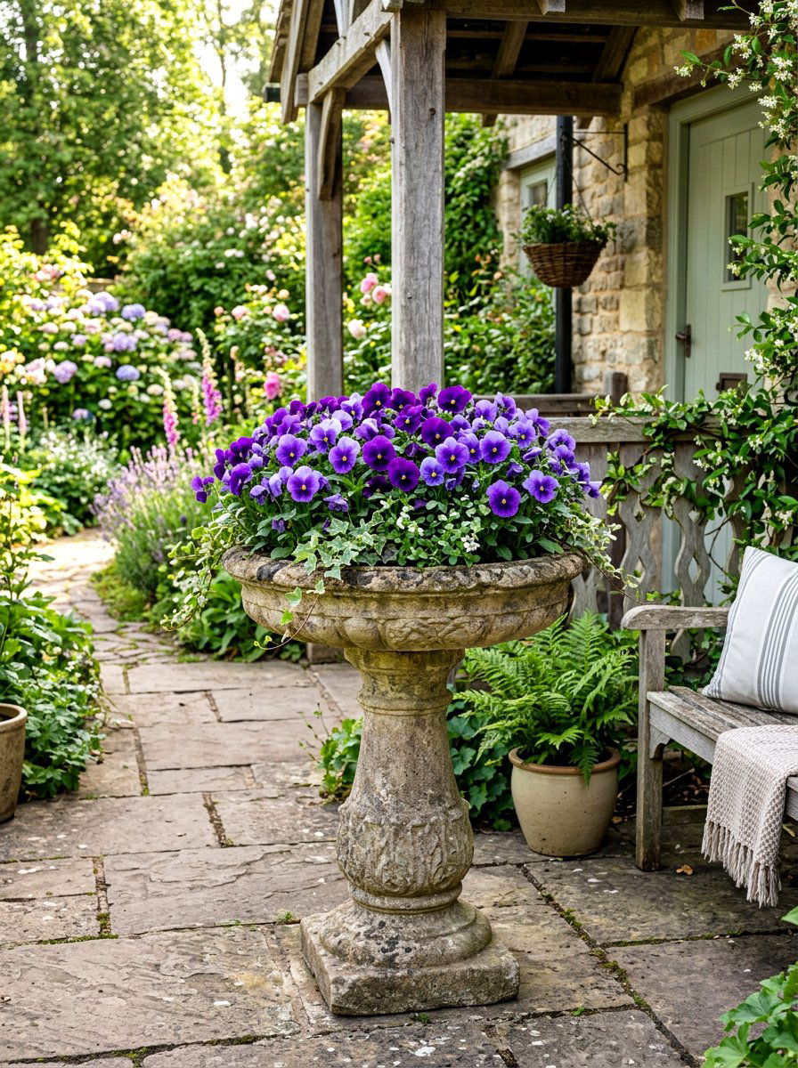 Birdbath Pedestal Front Porch Flower Pots - 30 front porch flower pot ideas