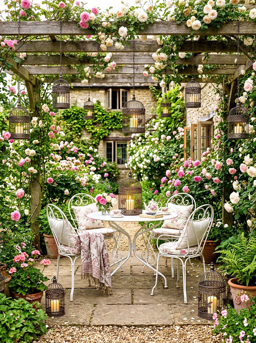 Birdcage Lanterns - 30 apartment patio lighting ideas