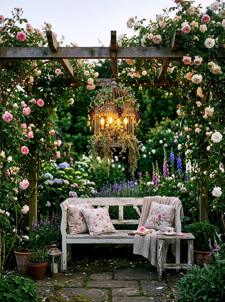 Birdcage Vintage Garden Chandelier - 30 outdoor chandelier ideas