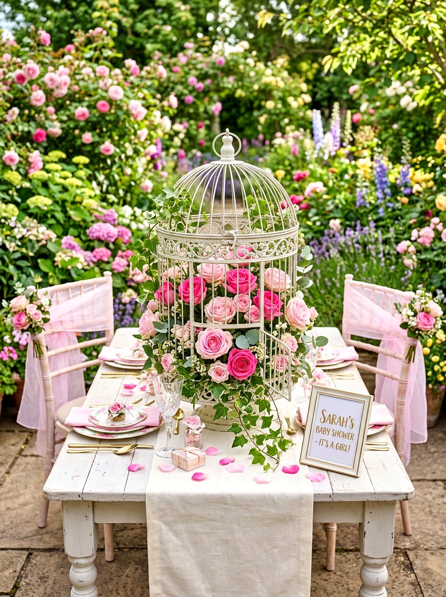 Birdcage baby shower centerpiece - 30 garden baby shower table ideas