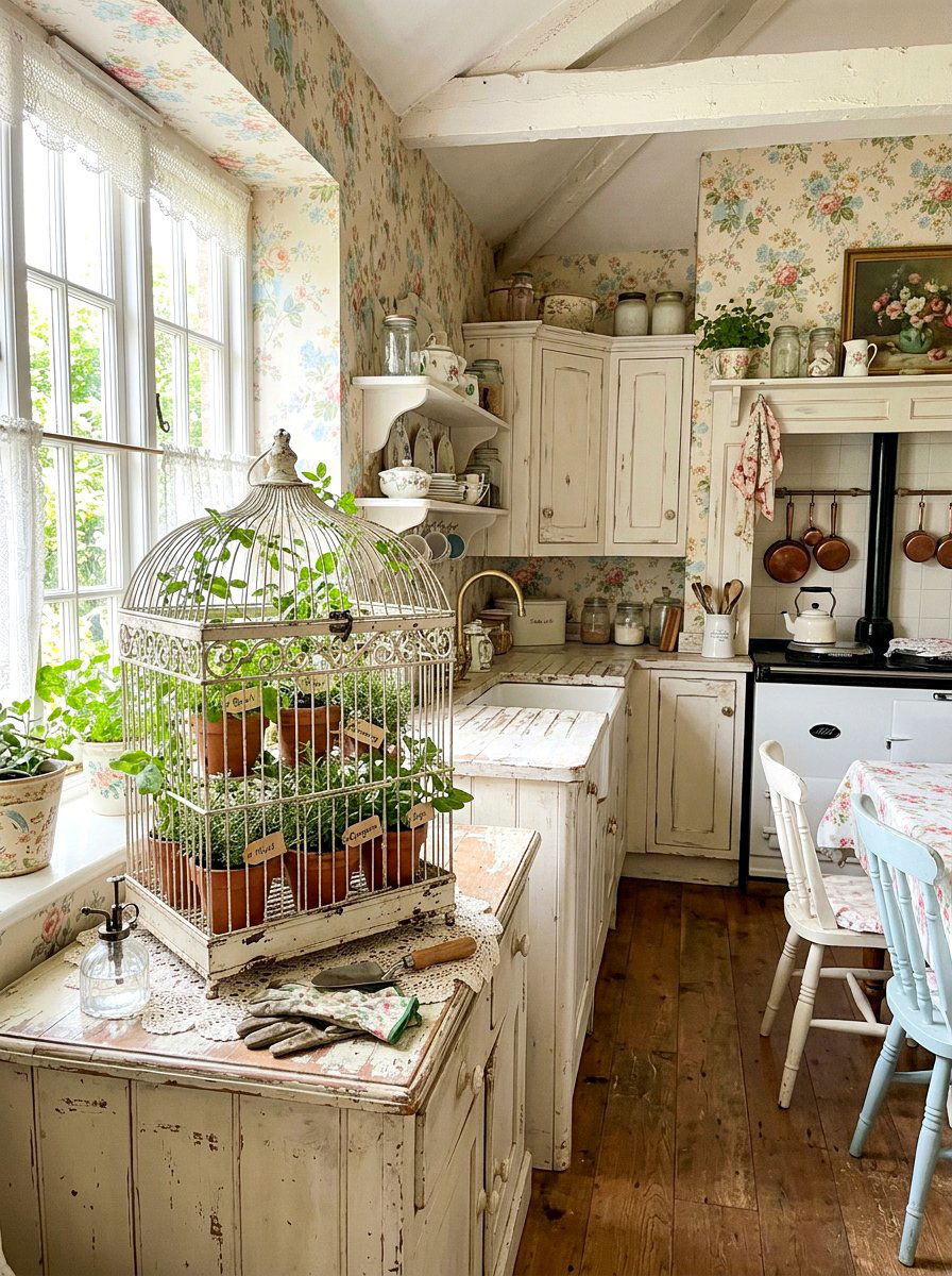 Birdcage herb garden decor - 30 kitchen herb garden ideas
