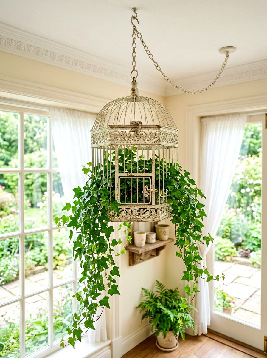 Birdcage plant holder - 30 fairycore bedroom ideas