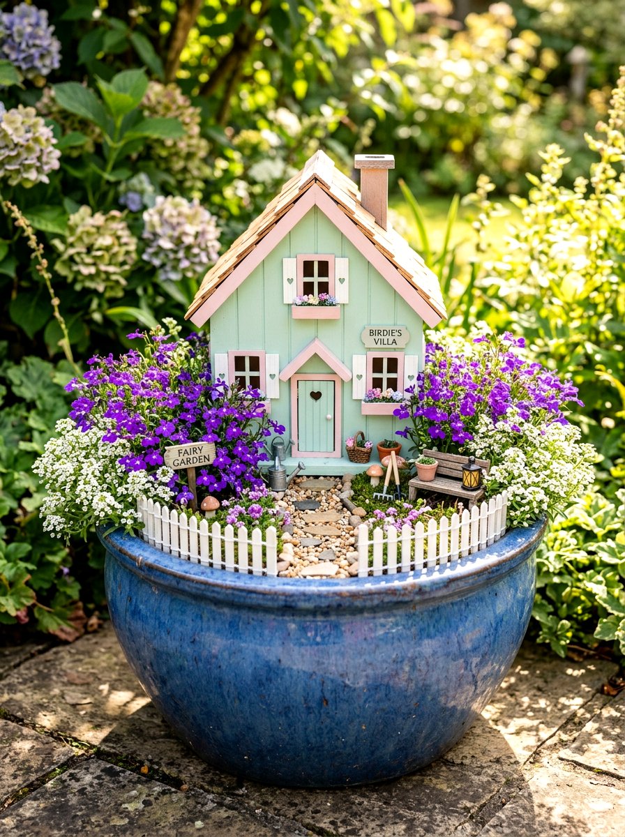Birdhouse Fairy Garden - 30 miniature fairy garden ideas