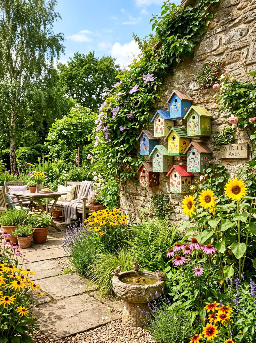 Birdhouse Wall Cluster - 30 patio wall decor ideas