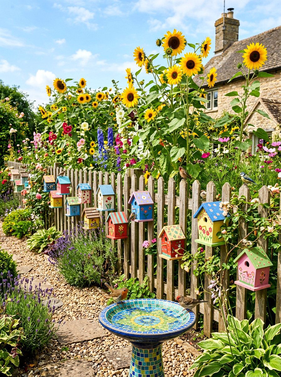 Birdhouse wall display - 30 outdoor wall art ideas