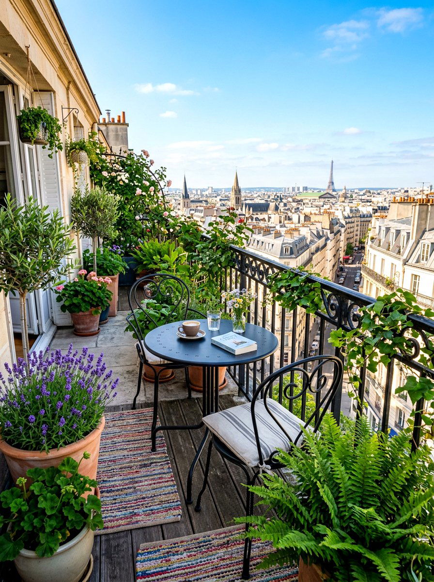 Bistro Set Greenery - 30 condo balcony garden ideas