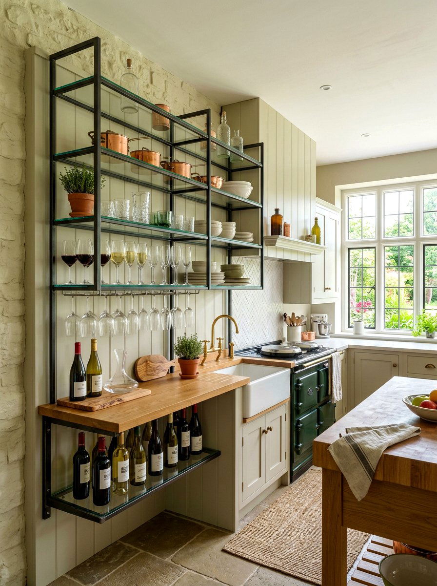 Bistro Style Shelving - 30 English country kitchen shelf ideas
