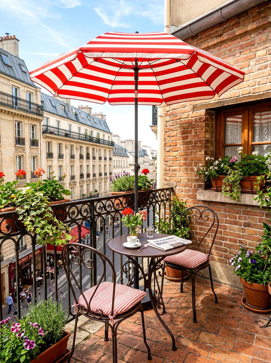 Bistro Table Striped Umbrella - 30 striped umbrella patio ideas