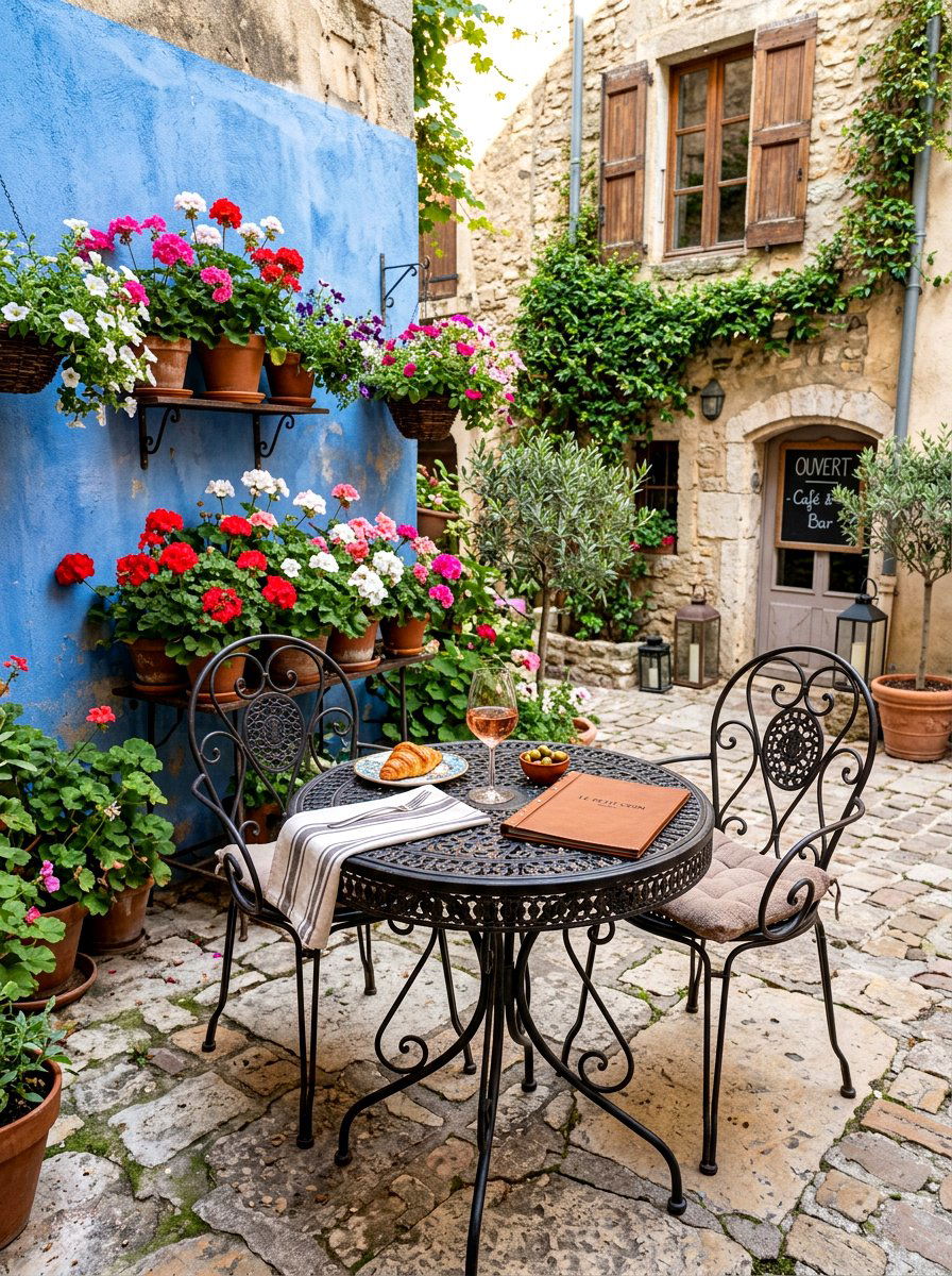 Bistro dining set - 30 tiny courtyard garden ideas