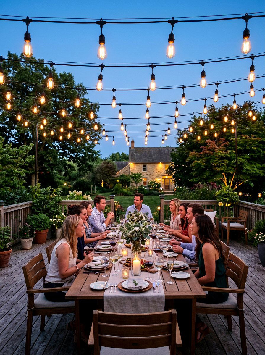 Bistro string lighting - 30 landscape lighting ideas