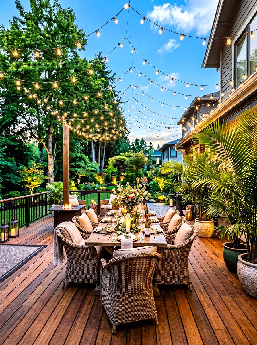 Bistro string lights - 30 garden lighting ideas