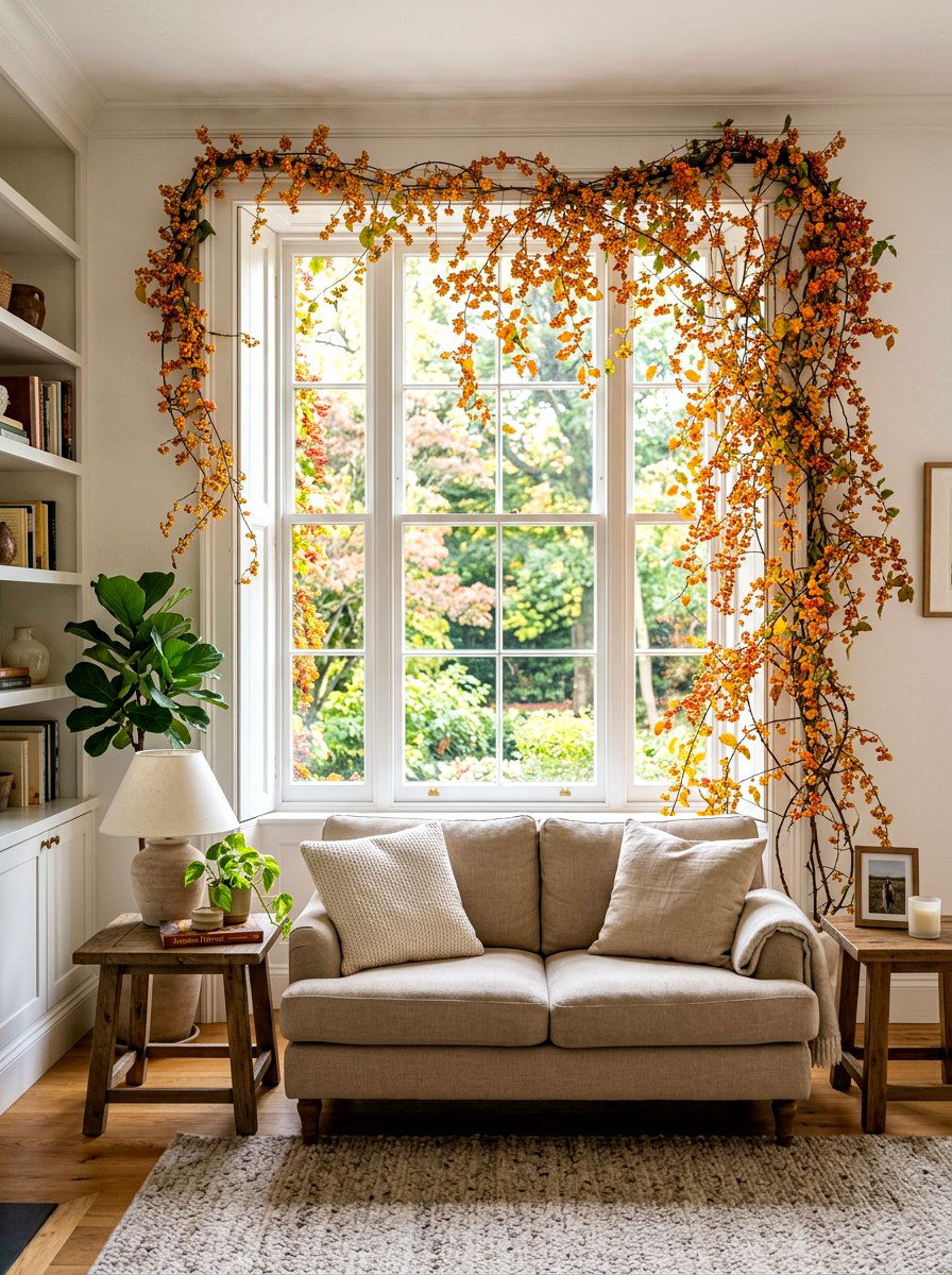 Bittersweet Vine Window Decor - 30 natural harvest decor ideas