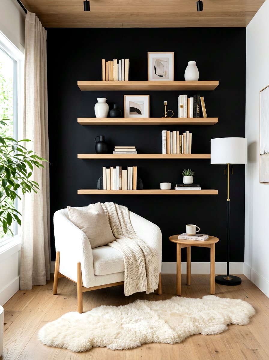 Black Accent Wall - 30 moody reader nook ideas