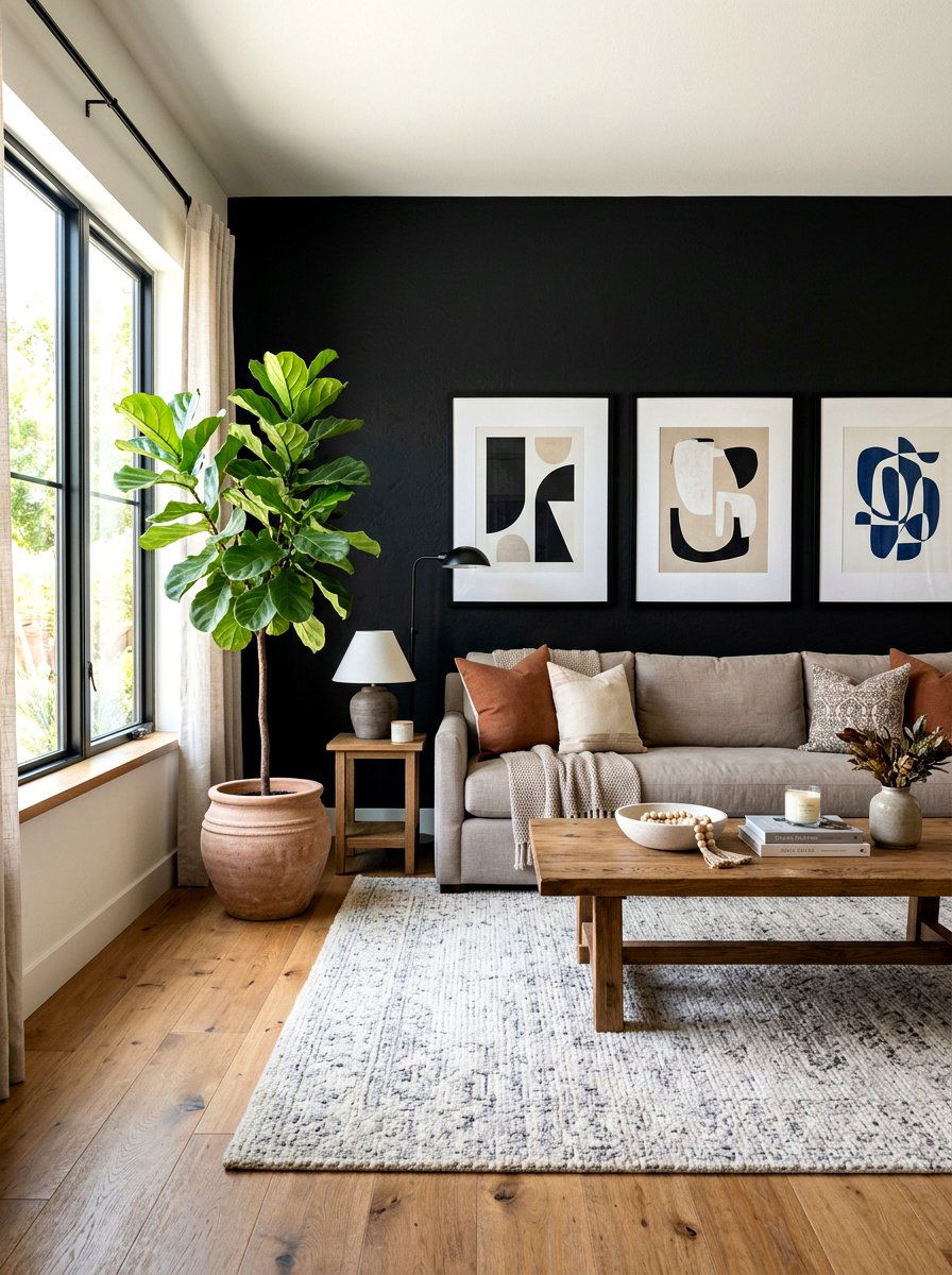 Black Accent Wall Living Room - 30 taupe and black living room ideas