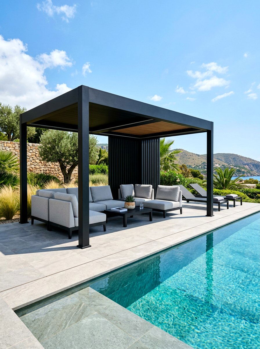 Black Aluminum Pavilion - 30 poolside gazebo ideas