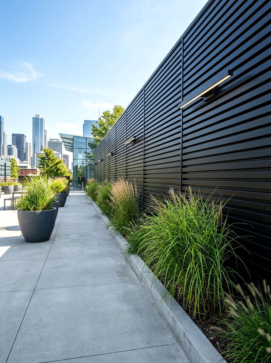 Black Aluminum Slat - 30 backyard fence ideas