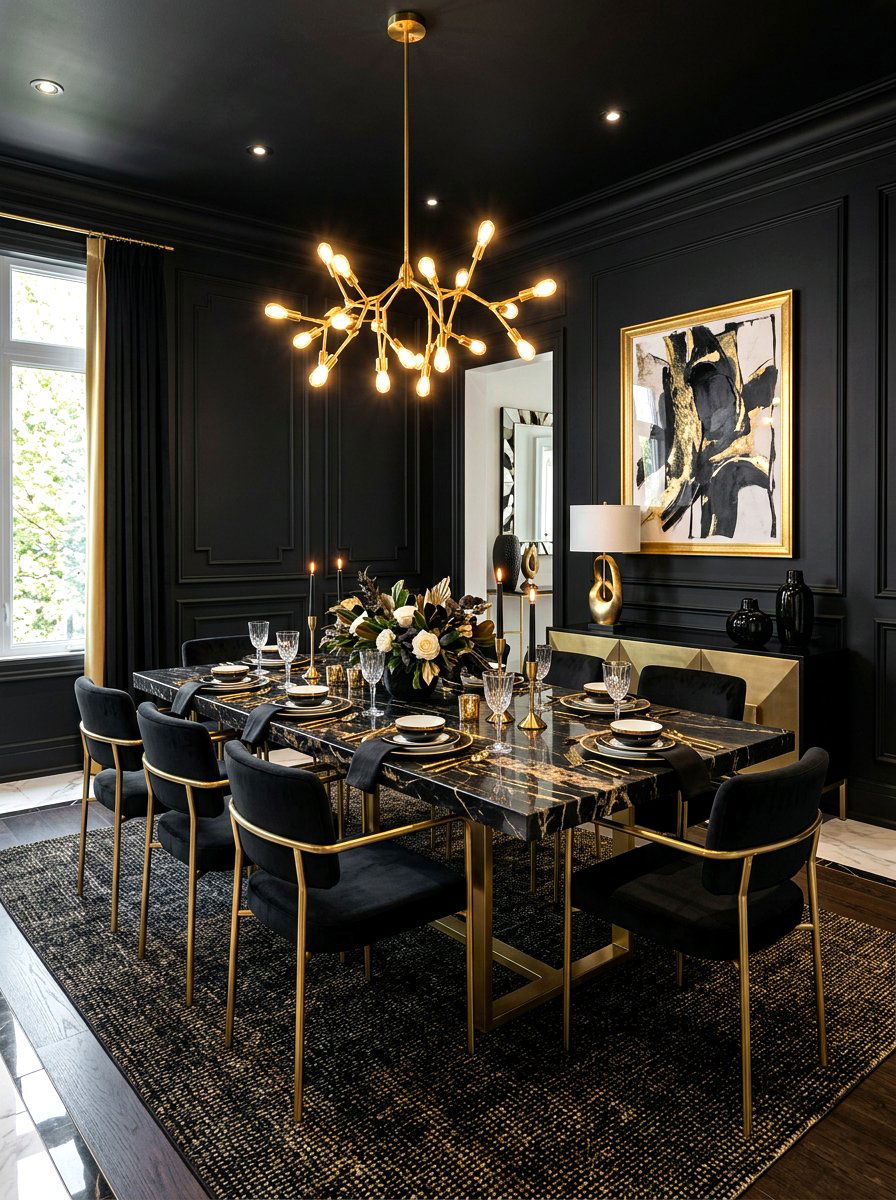 Black And Gold Dining Room - 30 dark moody dining room ideas