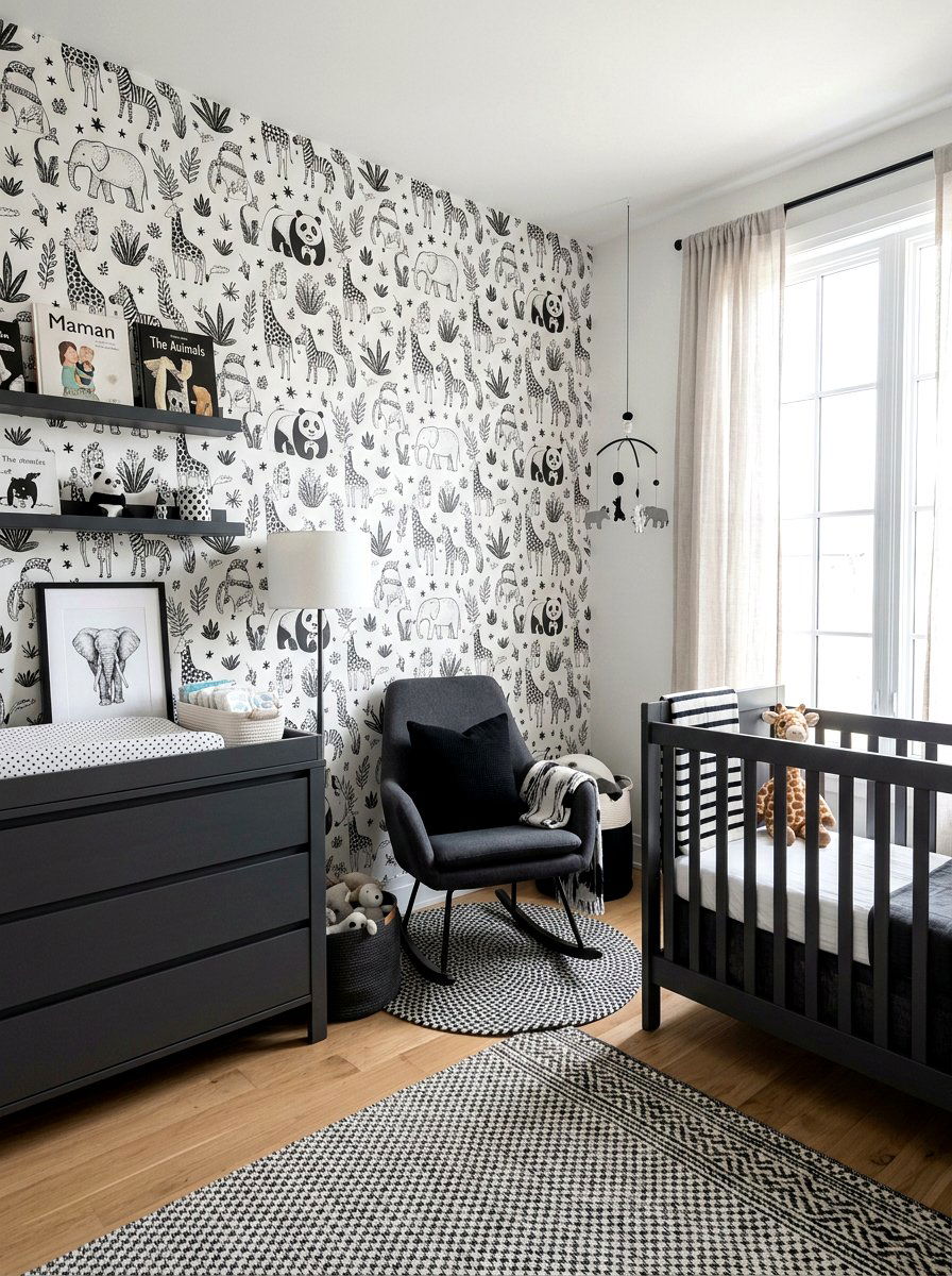 Black And White Animal Wallpaper - 30 safari wall mural nursery ideas