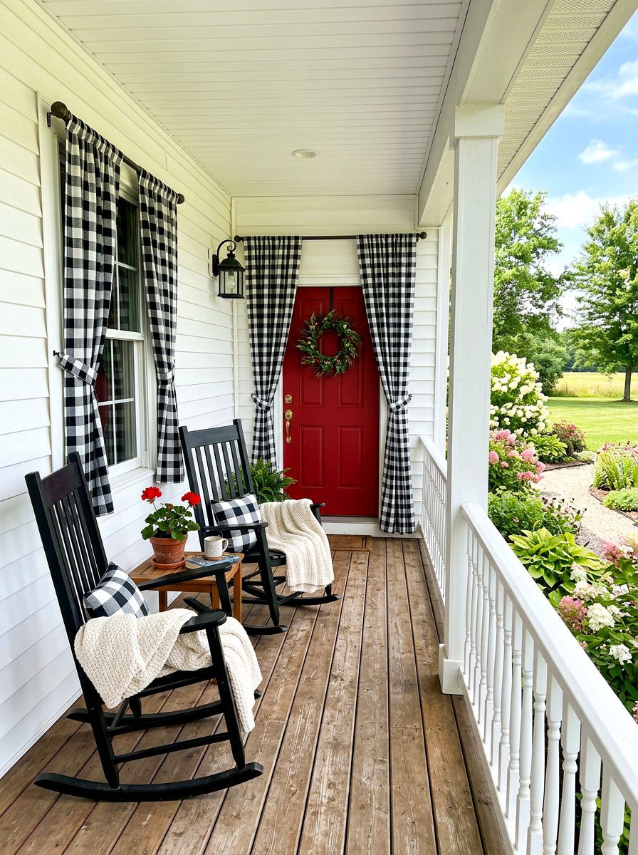 Black And White Buffalo Check Curtains - 30 porch with cafe curtains ideas