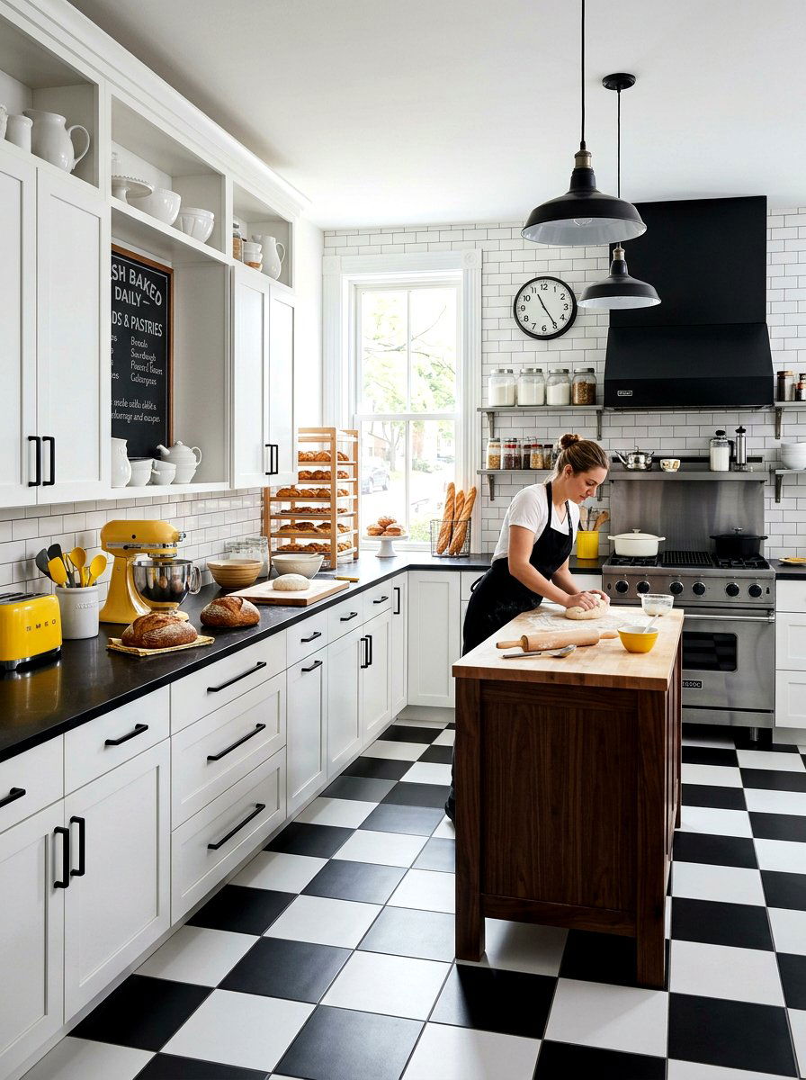 Black And White Checkerboard Bakery Kitchen - 30 vintage bakery kitchen ideas