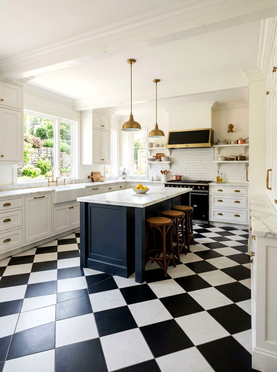 Black And White Checkerboard Floor - 30 bistro kitchen ideas