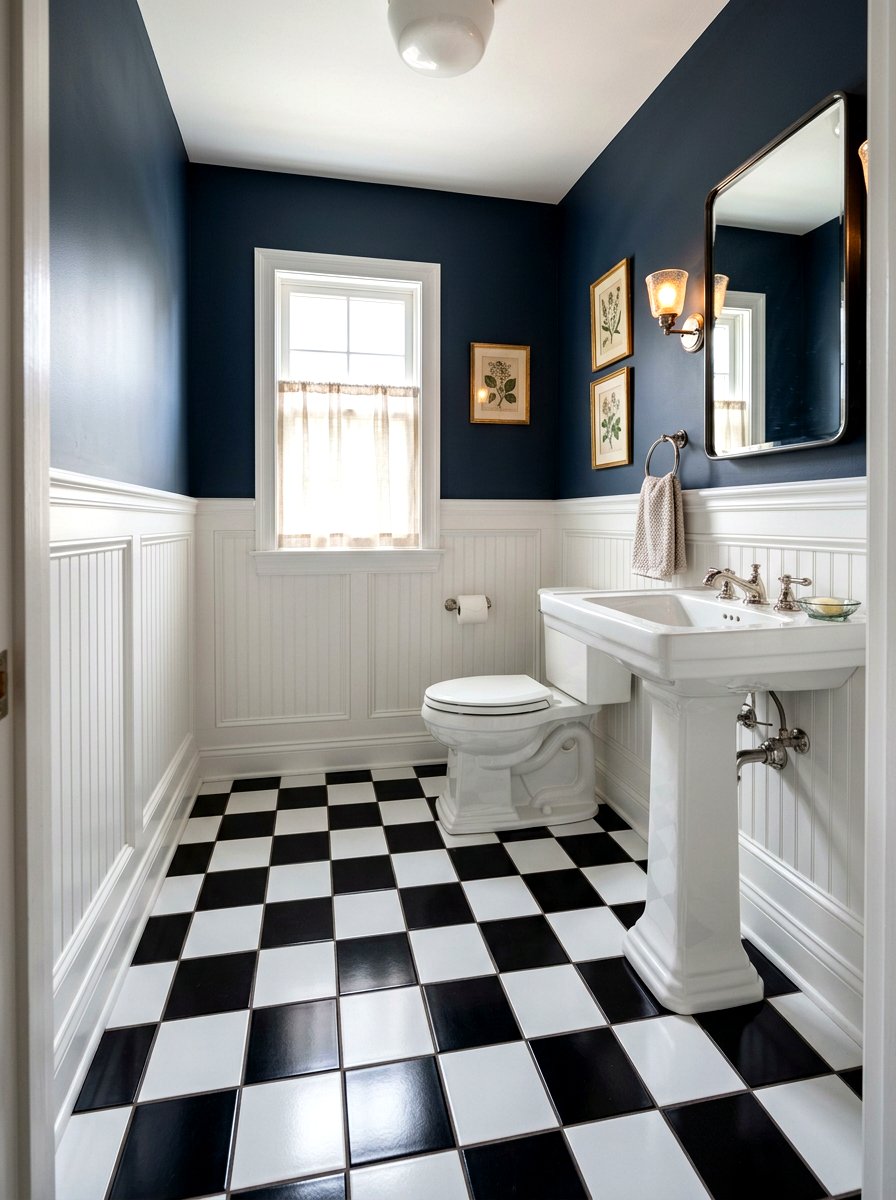Black And White Checkerboard Tile - 30 vintage powder room ideas