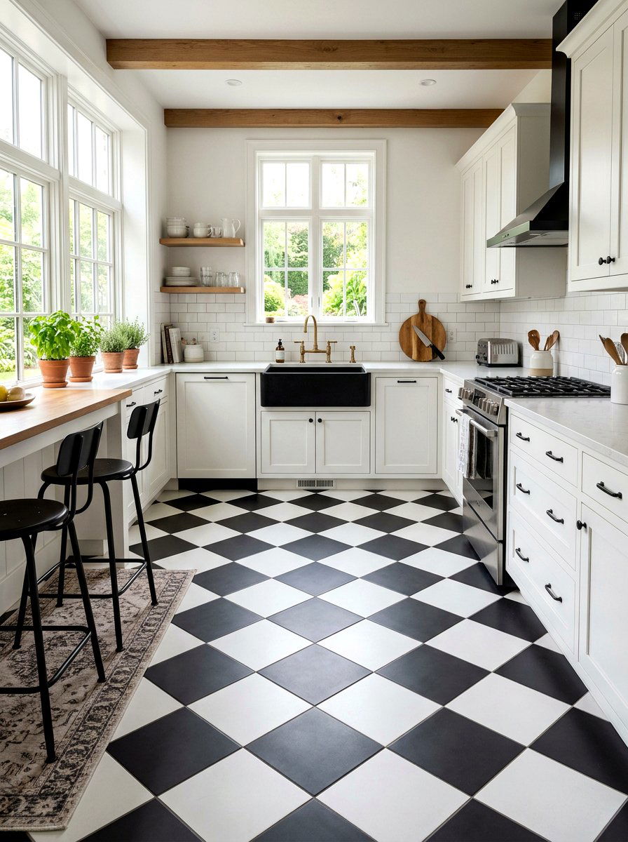 Black And White Checkered Floor - 30 black and white kitchen ideas