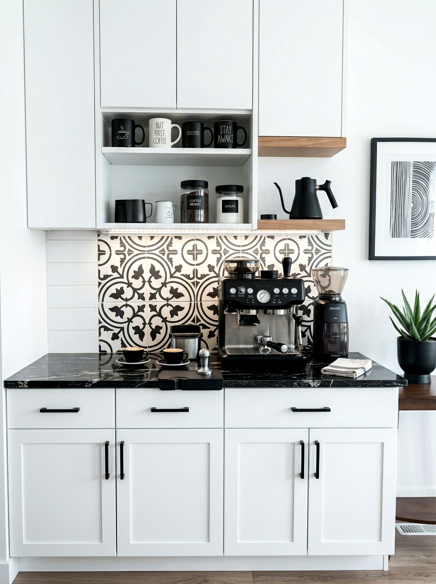 Black And White Coffee Station - 30 kitchen coffee bar ideas