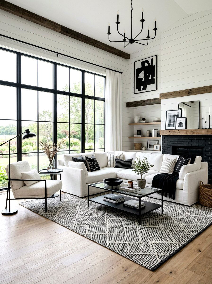 Black And White Farmhouse - 30 rustic farmhouse living room ideas