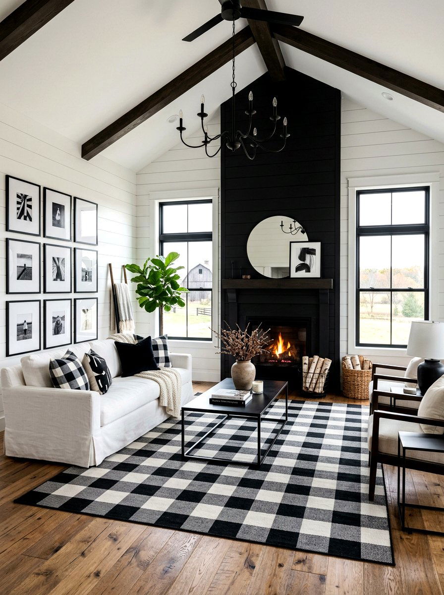 Black And White Farmhouse - 30 farmhouse living room ideas