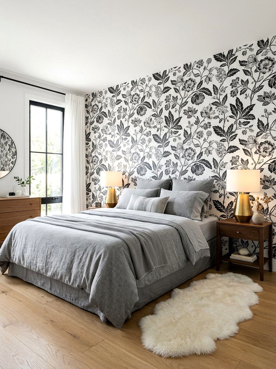 Black And White Floral Wallpaper - 30 floral wallpaper bedroom ideas