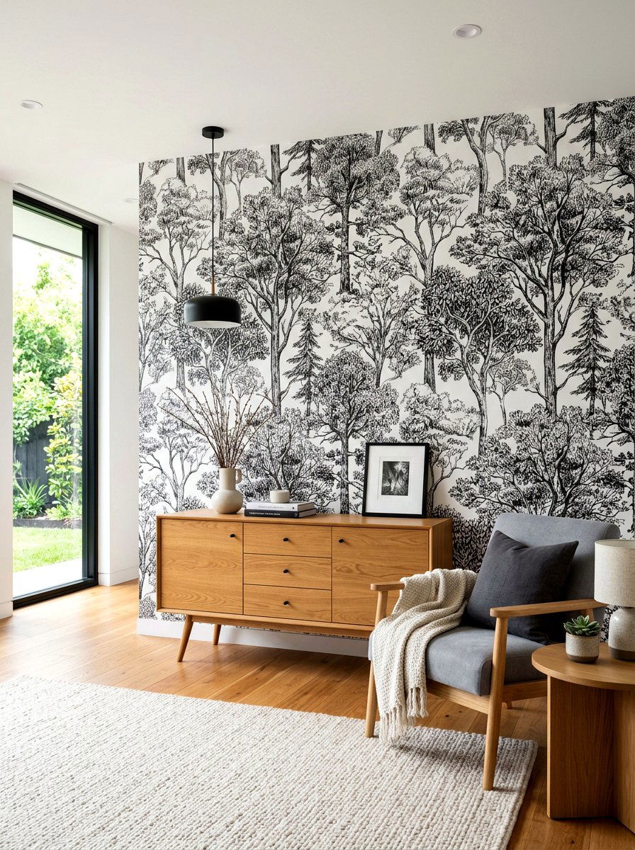 Black And White Forest Wallpaper - 30 woodland wall mural nursery ideas