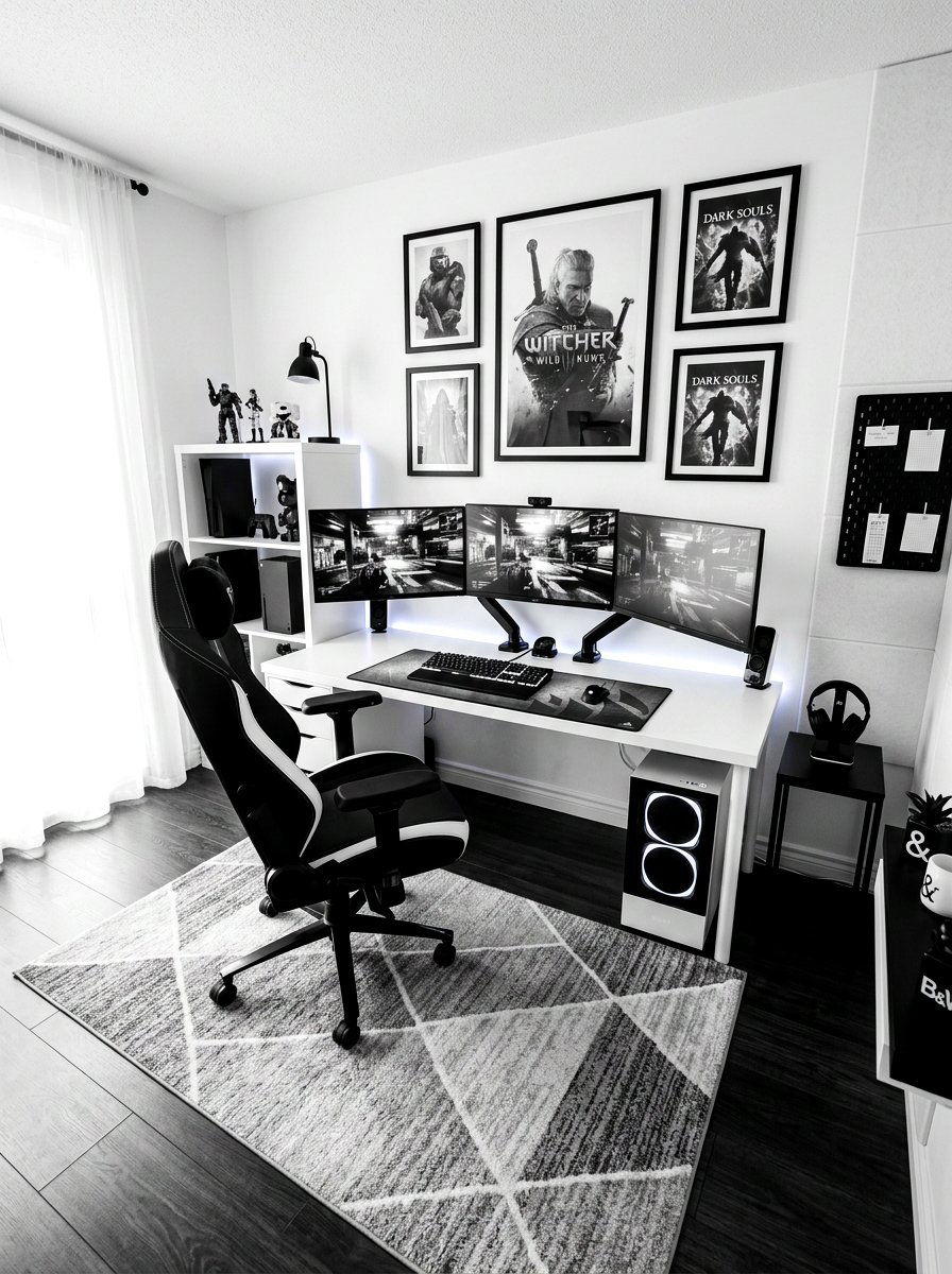 Black And White Gaming Room - 30 gamer bedroom ideas