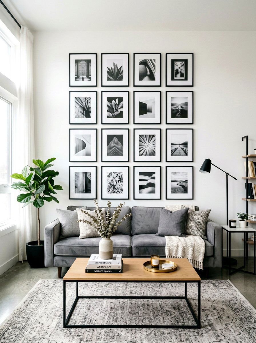 Black And White Grid Gallery Wall - 30 family photo wall ideas