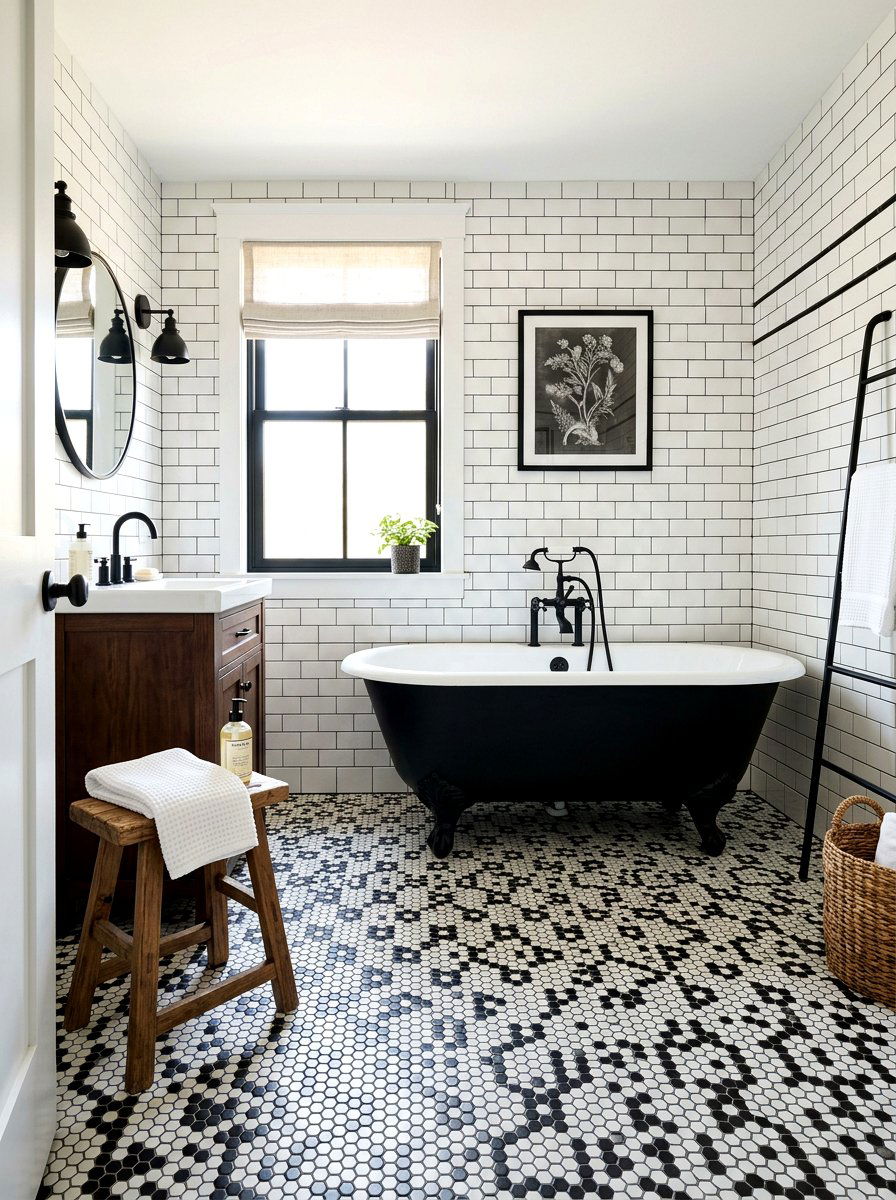 Black And White Hexagon Tile Bathroom - 30 hex tile bathroom ideas