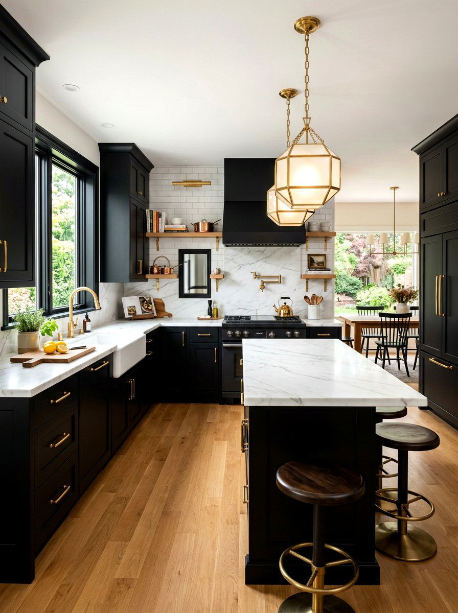 Black And White Kitchen Brass Accents - 30 black and white kitchen ideas