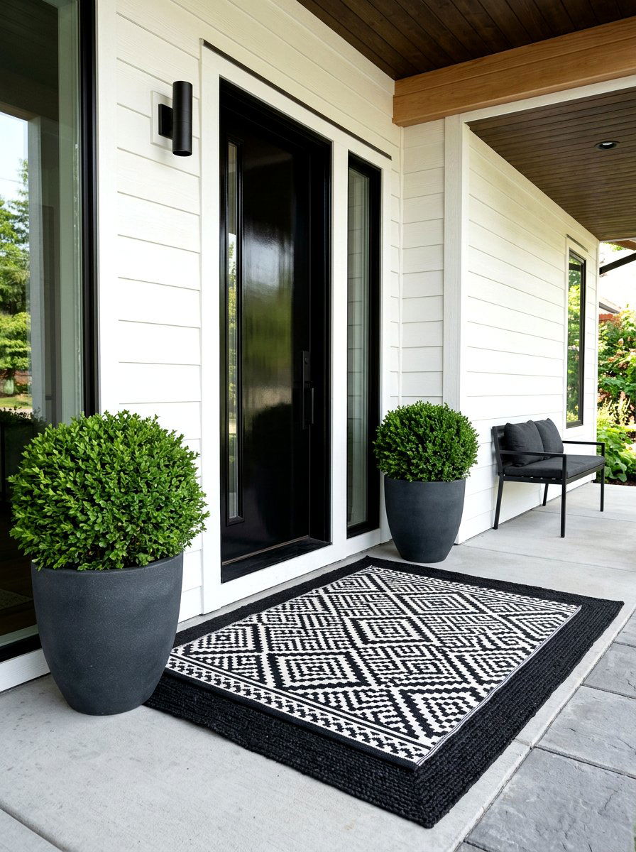 Black And White Layered Porch Rug - 30 outdoor rug layering ideas