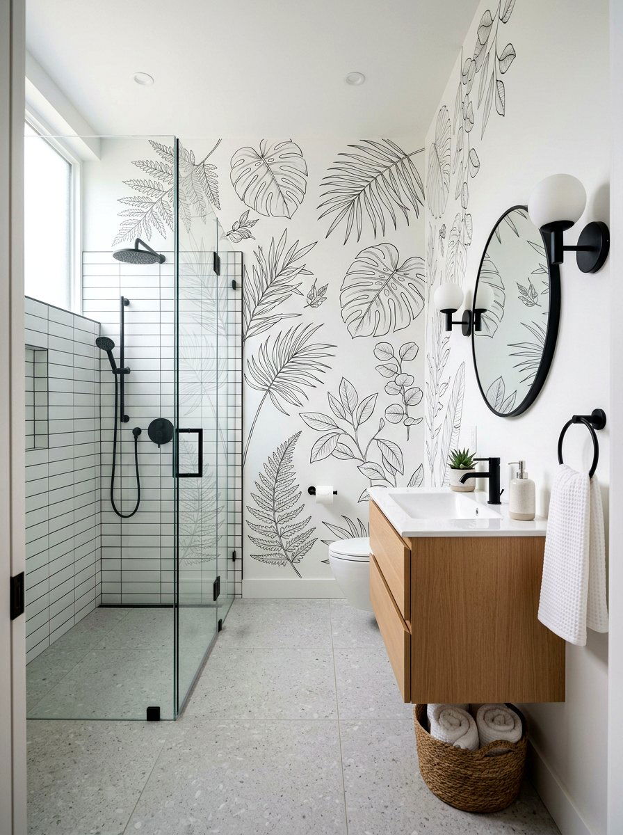 Black And White Line Art - 30 small room mural ideas