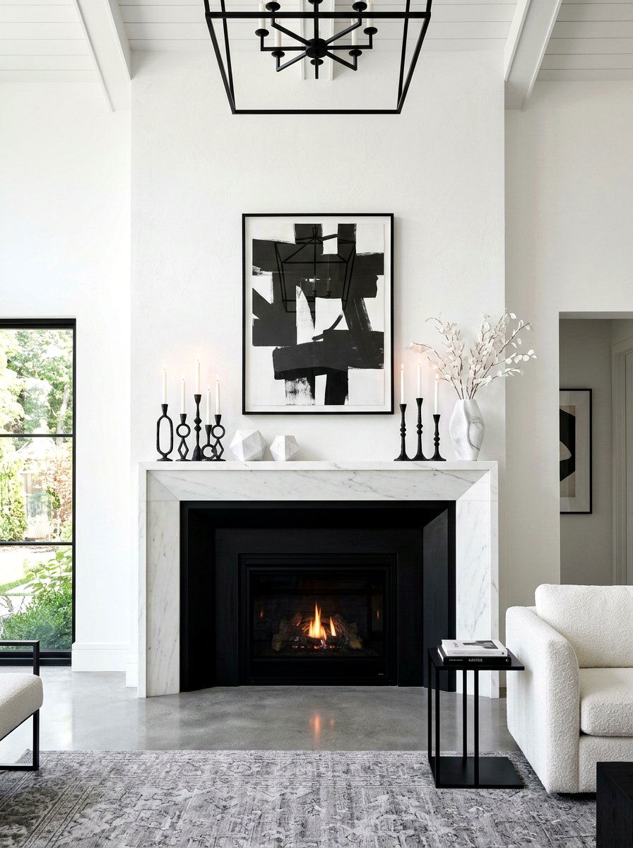 Black And White Mantel - 30 winter mantel decor ideas