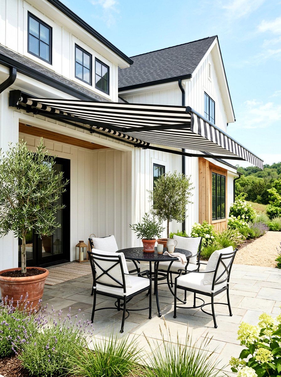 Black And White Modern Farmhouse Patio - 30 striped cabana backyard ideas