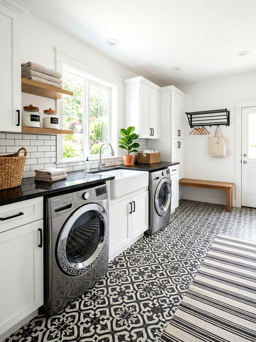 Black And White Patterned Tile - 30 laundry room floor tile ideas