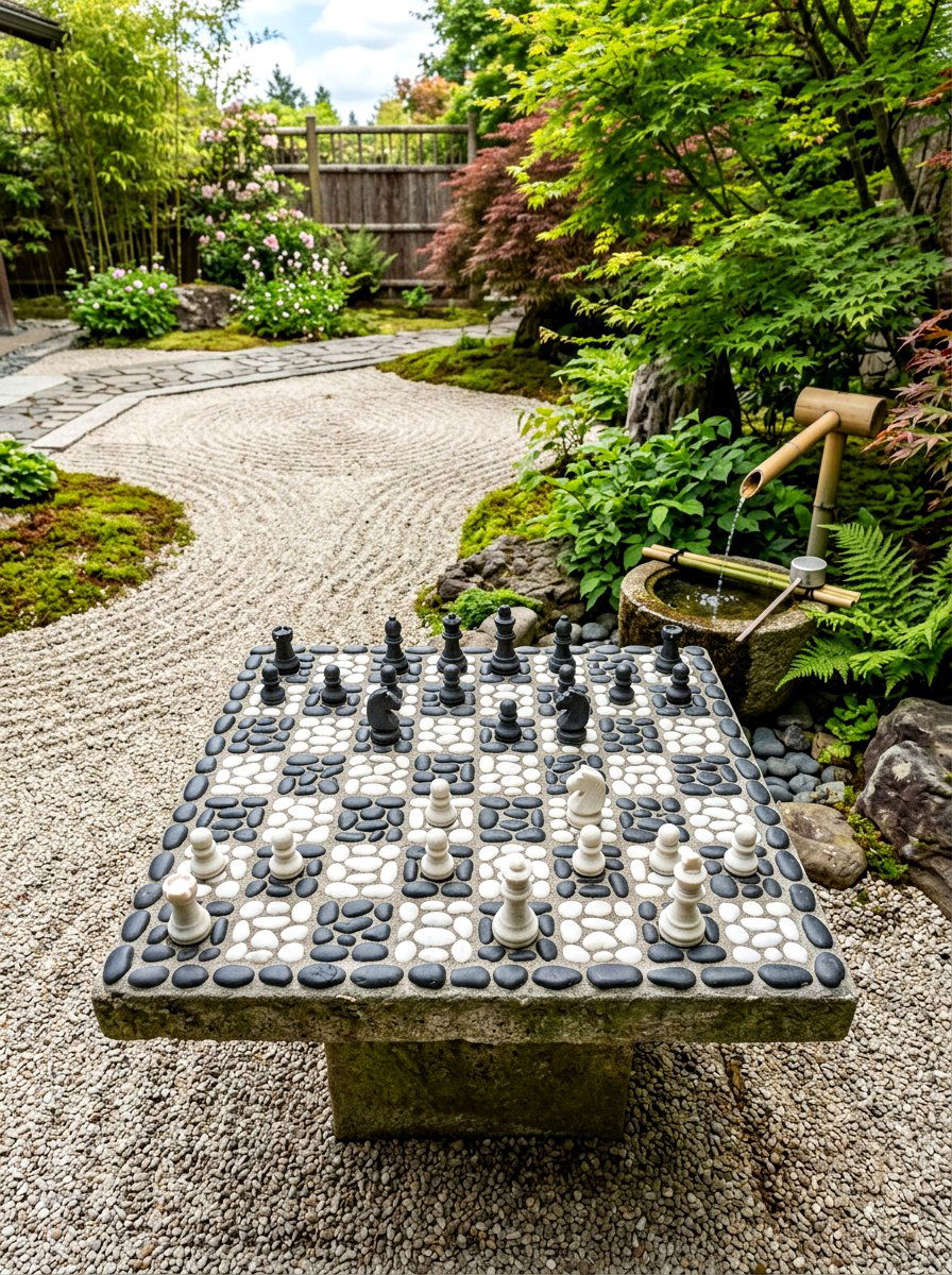 Black And White Pebble Chess - 30 outdoor chess garden ideas