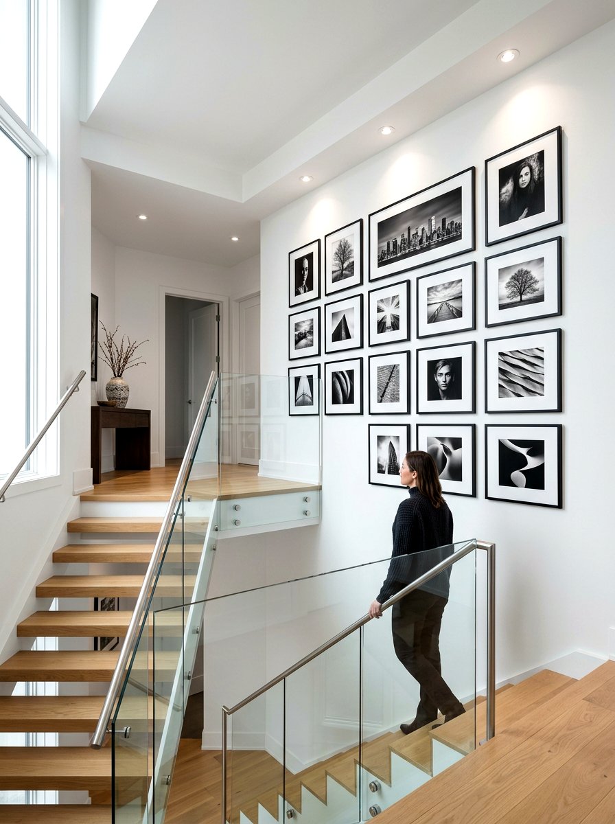 Black And White Photo Gallery - 30 stair landing gallery ideas