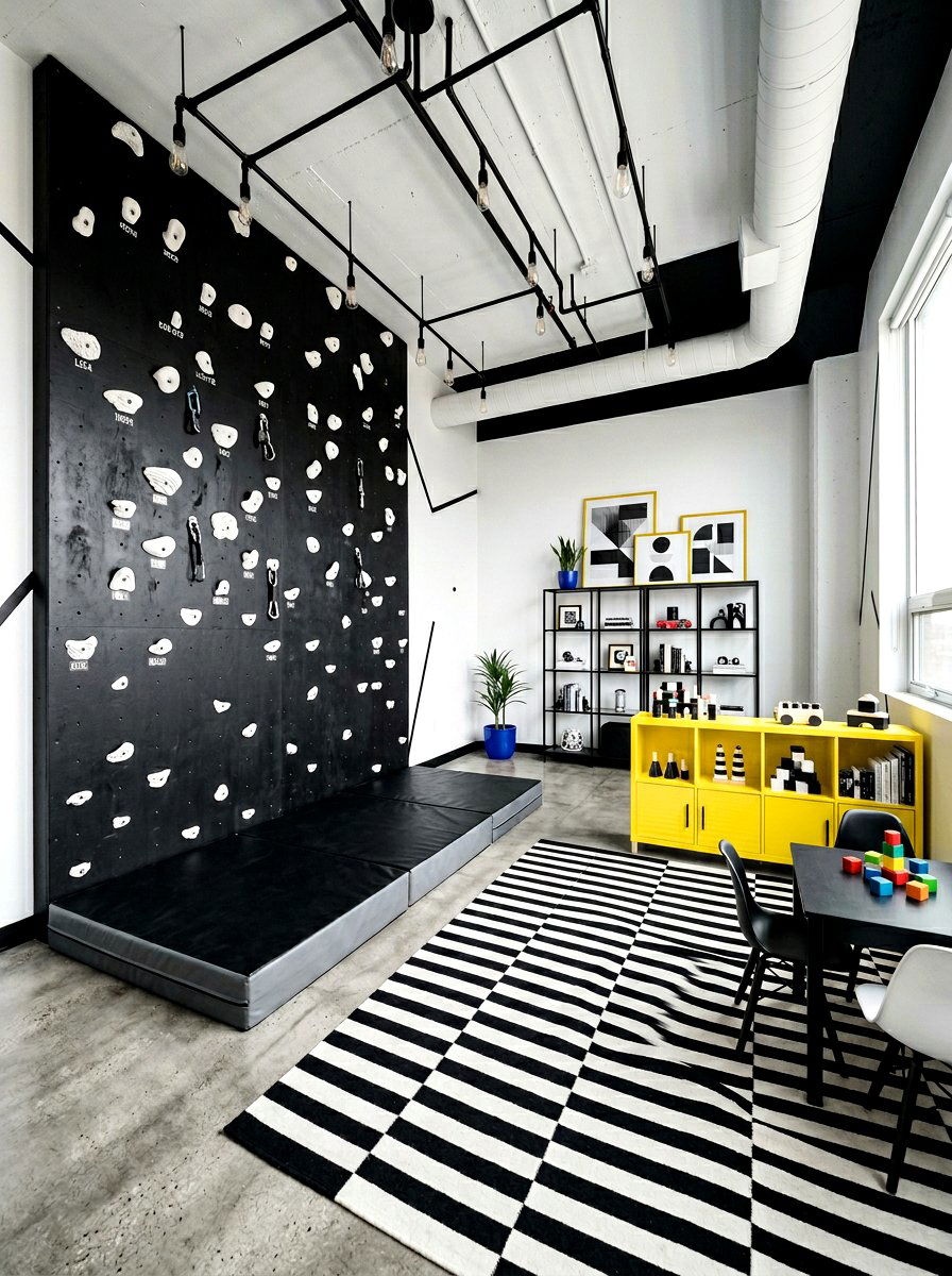 Black And White Playroom - 30 climbing wall playroom ideas